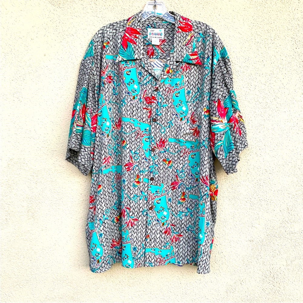 REYN Spooner vintage Hawaiian shirt FLORIDA STATE MAP tropical mens XL beach - Picture 2 of 11